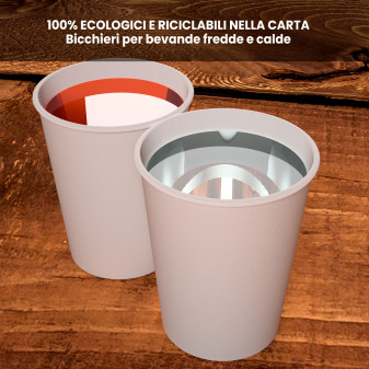 50 Bicchieri in Carta Riciclabile Bianco da 200ml e Coperchi