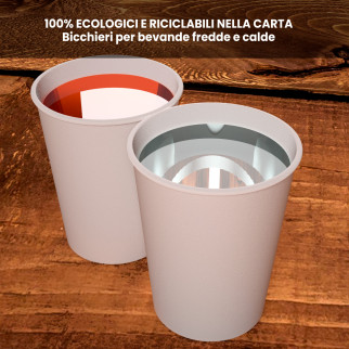 50 Bicchieri in Carta Riciclabile Bianco da 200ml e Coperchi