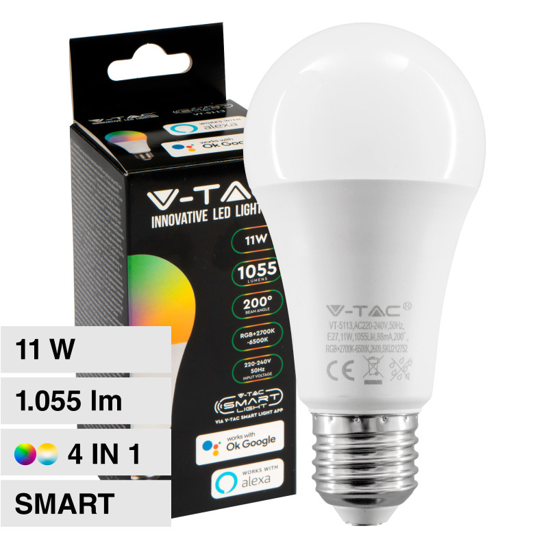 VT-5113 Lampadina LED E27 11W Bulb A60 RGB CCT V-Tac Smart