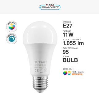 VT-5113 Lampadina LED E27 11W Bulb A60 RGB CCT V-Tac Smart