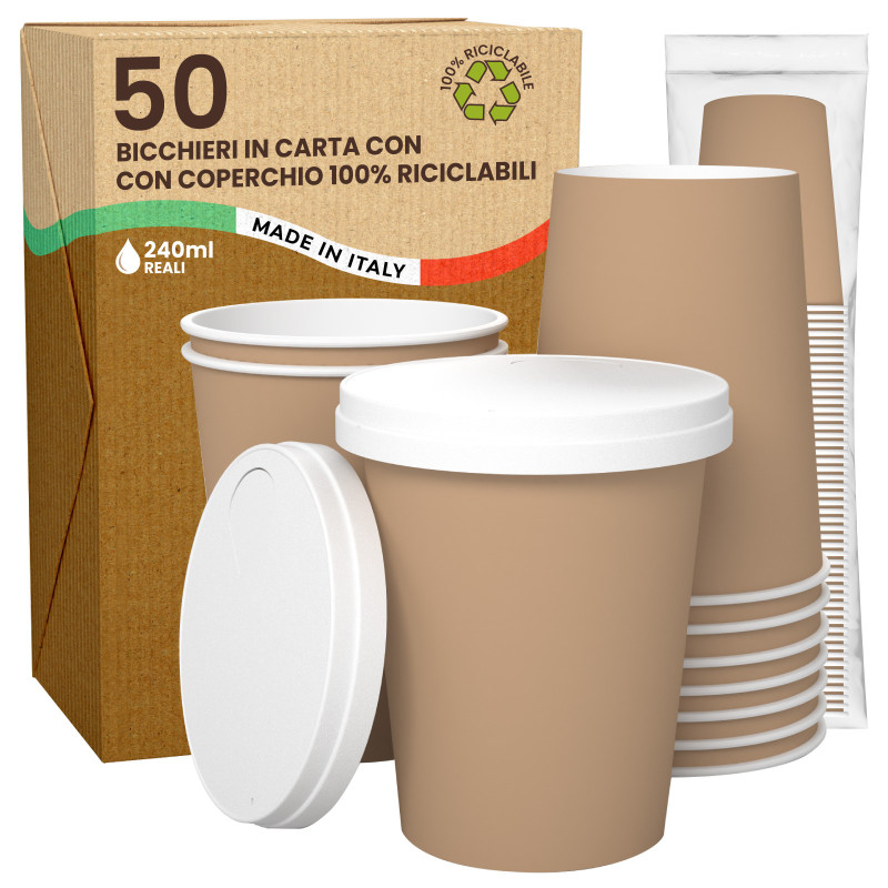 50 Bicchieri in Carta Avana da 240ml