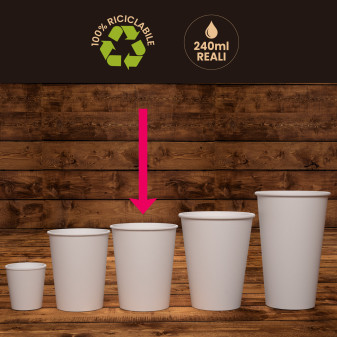 50 Bicchieri in Carta Bianca Con Coperchi da 240ml