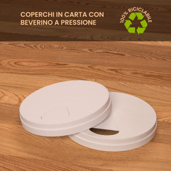 50 Bicchieri in Carta Riciclabile Colore Verde da 200ml con Coperchi