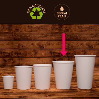 50 Bicchieri in Carta Riciclabile Bianco da 360ml e Coperchi