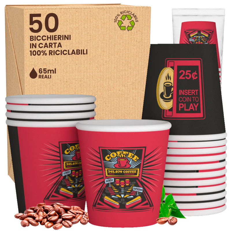50 Bicchierini da Caffè in Carta FlipperCUP da 65ml
