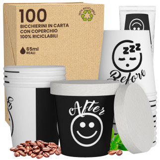 100 Bicchierini in Carta Riciclabile DownupCUP da 65ml e Coperchi