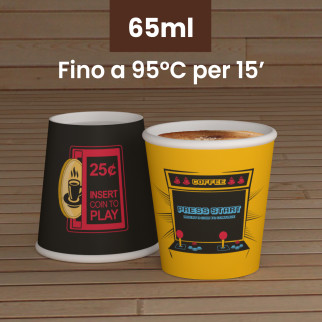 100 Bicchierini da Caffè in Carta ArcadeCUP da 65ml con coperchi