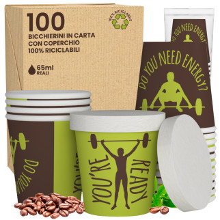 100 Bicchierini in Carta Riciclabile ReadyCUP da 65ml e Coperchi