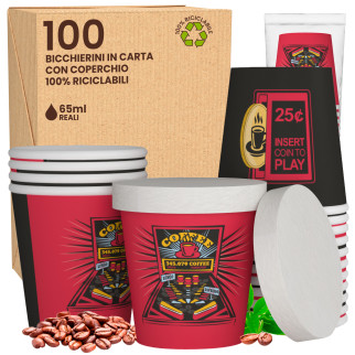 100 Bicchierini in Carta Riciclabile FlipperCUP da 65ml e Coperchi