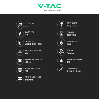 VT-2204 Lampadina LED E14 Bulb T20 Filament Vetro V-Tac