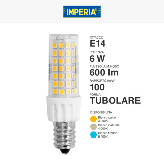 Lampadina LED E14 6W Tubolare T21 SMD Trasparente Imperia