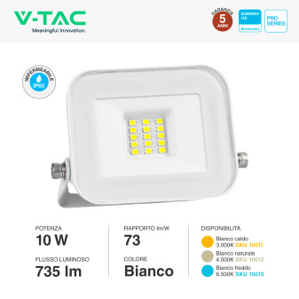 V-Tac Pro VT-44010 Faro LED 10W IP65 Chip Samsung Bianco