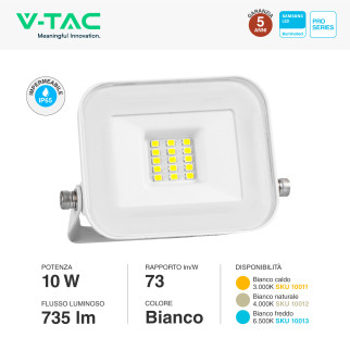 V-Tac Pro VT-44010 Faro LED 10W IP65 Chip Samsung Bianco