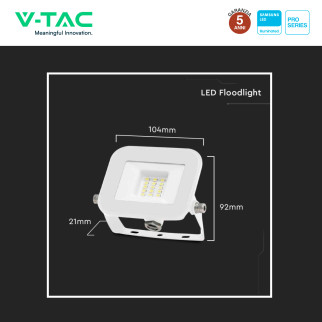 V-Tac Pro VT-44010 Faro LED 10W IP65 Chip Samsung Bianco
