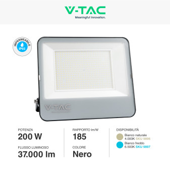 V-Tac VT-44205 Faro LED 200W Faretto SMD IP65 Colore Nero