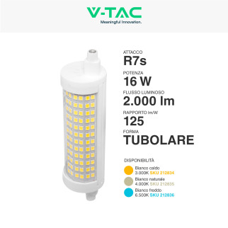 VT-2118 Lampadina LED R7s 16W Tubolare L118 SMD V-Tac