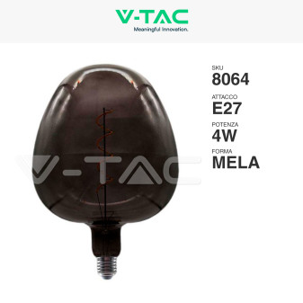 VT-2263 Lampadina LED E27 4W Mela Filament Vetro Oscurato V-Tac