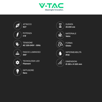VT-2265 Lampadina LED E27 4W Ciottolo Filament Vetro V-Tac