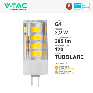 VT-234 Lampadina LED G4 Spotlight 3.2W Tubolare SMD Chip Samsung V-Tac