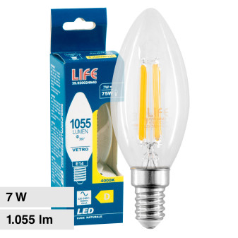 Life Lampadina LED E14 Filament 7W Candela C35 in Vetro