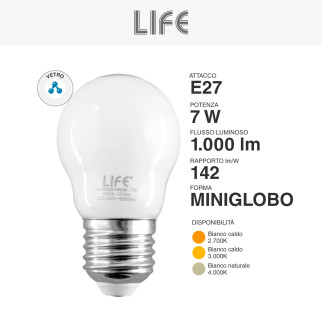 Lampadina LED E27 7W G45 MiniGlobo Filament Life