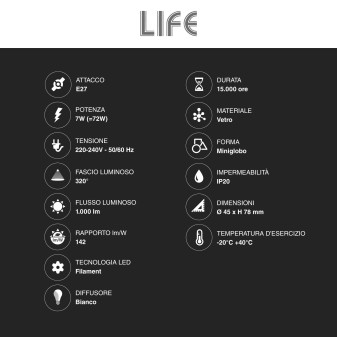 Lampadina LED E27 7W G45 MiniGlobo Filament Life