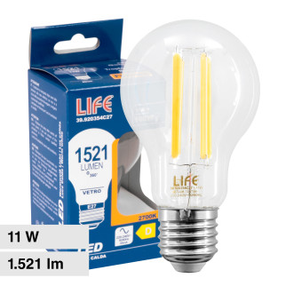 Lampadina LED E27 11W A60 Goccia Filament Vetro Trasparente Life