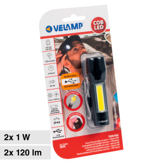 Velamp Torcia LED Ricaricabile Lampada Laterale Zoom IP44