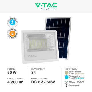 VT-300W Faro LED 50W IP65 Pannello Solare con Telecomando V-Tac