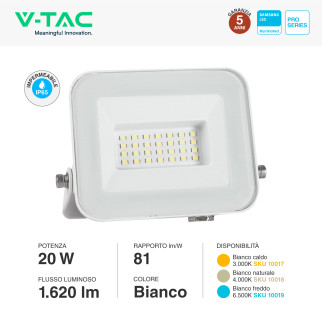 V-Tac Pro VT-44020 Faro LED 20W SMD Chip Samsung Bianco