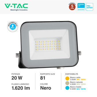 V-Tac Pro VT-44020 Faro LED 20W SMD IP65 SKU 10014/10015/10016