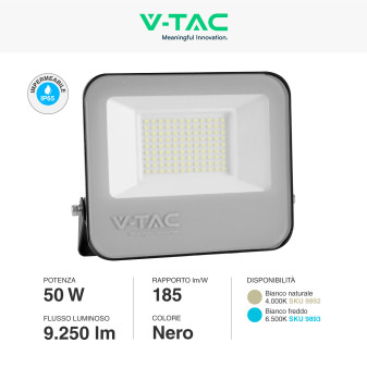 V-Tac VT-4456 Faro LED 50W Faretto SMD IP65 Colore Nero