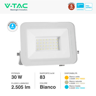 V-Tac Pro VT-44030 Faro LED 30W SMD IP65 bianco