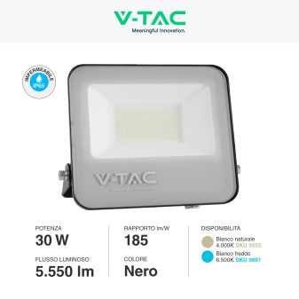 V-Tac VT-4435 Faro LED 30W Faretto SMD IP65 Colore Nero