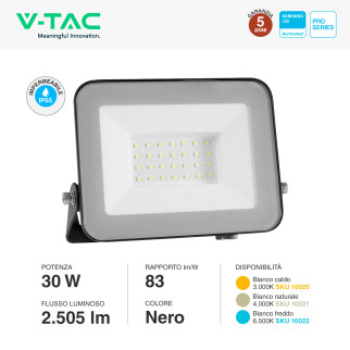 V-Tac Pro VT-44030 Faro LED 30W SMD IP65 nero