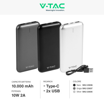 VT-3527 Power Bank 10000mAh Portatile Ricarica Rapida V-Tac