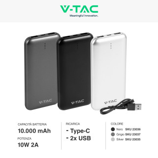 VT-3527 Power Bank 10000mAh Portatile Ricarica Rapida V-Tac