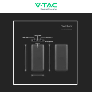 VT-3527 Power Bank 10000mAh Portatile Ricarica Rapida V-Tac