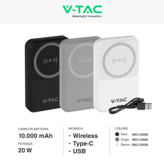 VT-3529 Power Bank a Ricarica Rapida 10000mAh MagSafe V-Tac