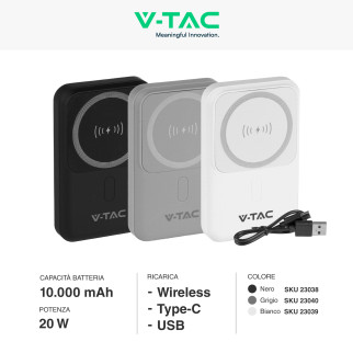 VT-3529 Power Bank a Ricarica Rapida 10000mAh MagSafe V-Tac
