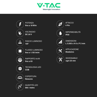 VT-COB-560 V-Tac Striscia LED SMD Flessibile 90W 5mt