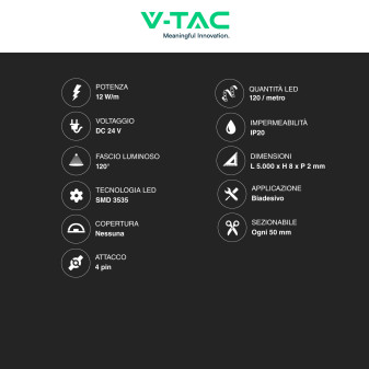 VT-3535-120 Striscia LED Flessibile 60W SMD RGB 120 LED/m 24V - 5m V-Tac