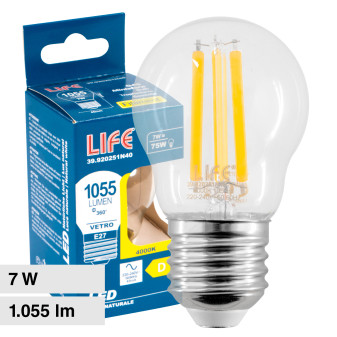 Life Lampadina LED E27 7W MiniGlobo G45 Filament in Vetro