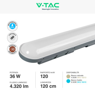 VT-1253S Tubo Plafoniera LED SMD 36W IP65 120cm V-Tac