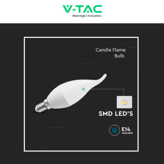 V-Tac VT-1818TP Lampadina LED SMD E14 3,7W C37 Candela Fiamma V-Tac