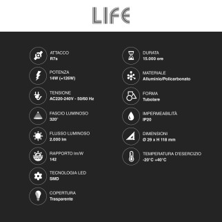 Lampadina LED R7s 14W Tubolare L118 SMD Dimmerabile