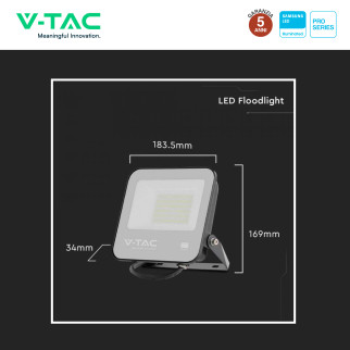 VT-4455 Faro LED 50W SMD IP65 Chip Samsung Colore Nero V-Tac Pro