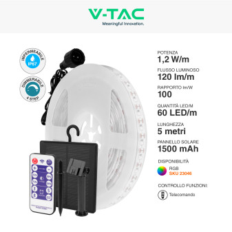 VT-2835 Striscia LED RGB con Pannello Solare e Telecomando 6W V-Tac