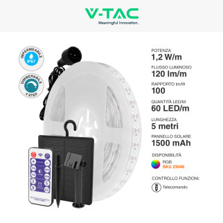 VT-2835 Striscia LED RGB con Pannello Solare e Telecomando 6W V-Tac