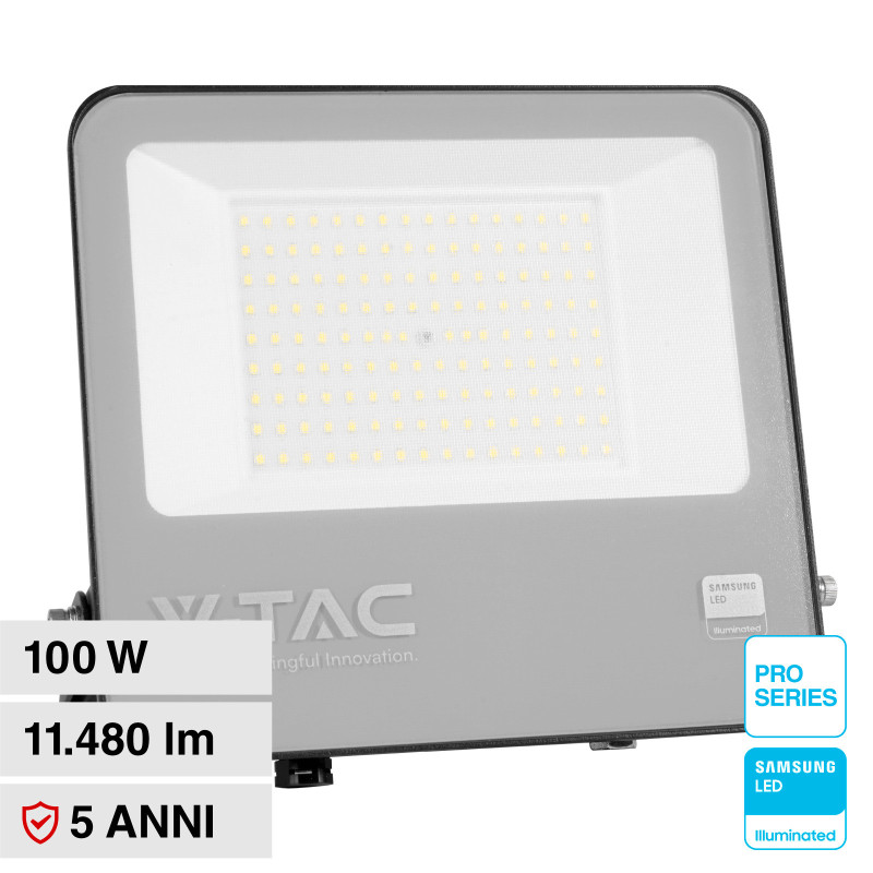 VT-44101 Faro LED 100W SMD Chip Samsung IP65 Nero V-Tac Pro